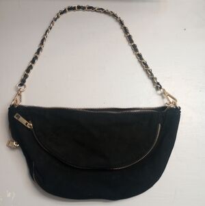 Sondra Roberts Squared Crescent Bag With Gold/Black Chain Strap